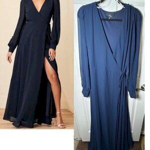 My Whole Heart Dark Navy Blue Long Sleeve LuLu's Wrap Dress Size XL NWOT